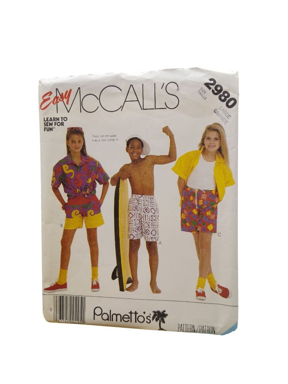 Vintage Sewing PATTERN McCalls 2980, Palmettos Easy Unisex 1987 Boys or Girls